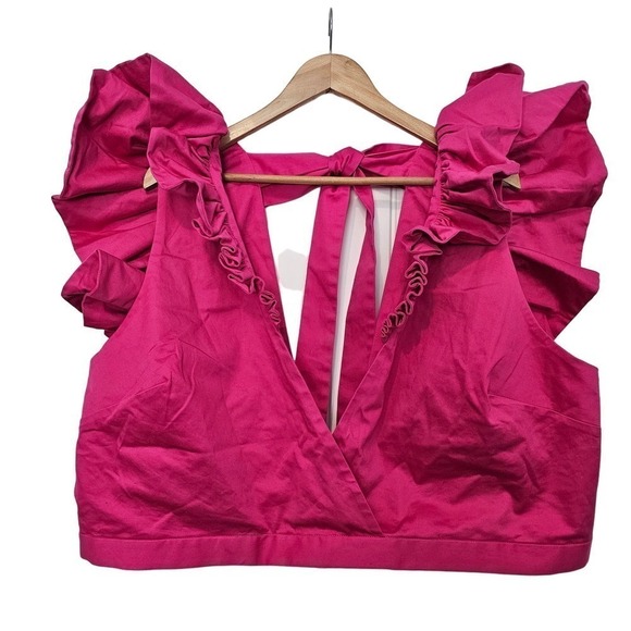 Making the Cut Ruffle Blouse Womens Size 3X Bright Pink Crop Top Wrap V-Neck - Picture 1 of 10